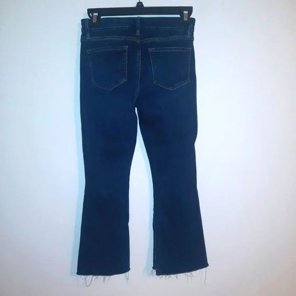 FRAME Le Crop Mini Boot Blue Frayed Hem Flared Jeans - Picture 2 of 13